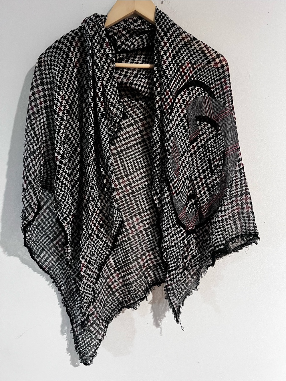 Gucci Black and White Houndstooth Wrap Cape with Subtle Pink Accents